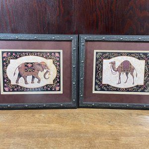 Pair of Stephanie Stouffer Prints Decorated Elephant and Camel Travel in Tunisia